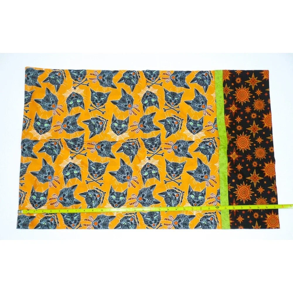 2 Handmade Halloween Pillow Cases Trick Treat Candy Sacks Black Cats Bats Stars